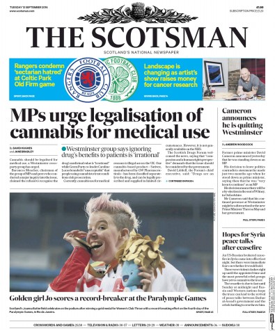 The Scotsman Newspaper Front Page for 13 September 2016