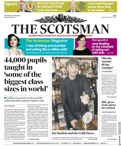 The Scotsman (UK) Newspaper Front Page for 14 October 2017