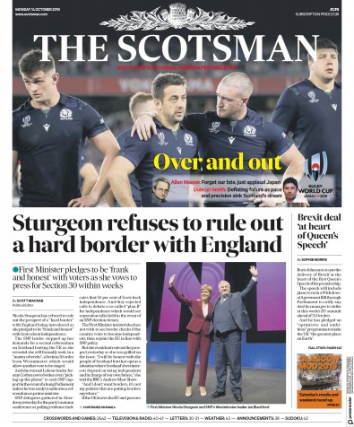 The Scotsman Newspaper Front Page for 14 October 2019