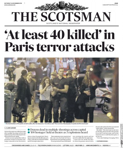 The Scotsman Newspaper Front Page for 14 November 2015