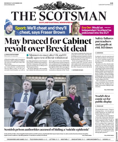 The Scotsman Newspaper Front Page for 14 November 2018