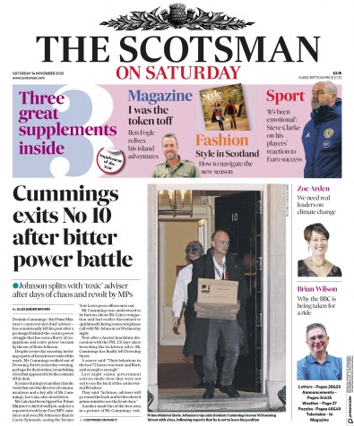 The Scotsman Newspaper Front Page for 14 November 2020