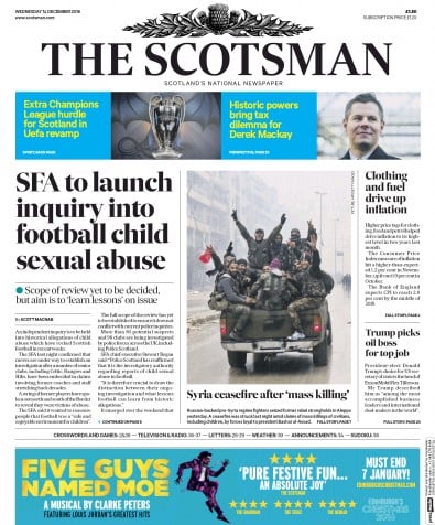 The Scotsman Newspaper Front Page for 14 December 2016