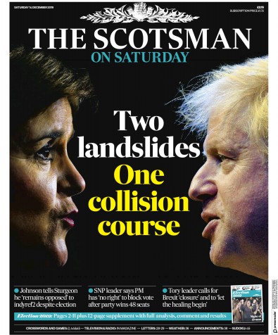 The Scotsman (UK) Newspaper Front Page for 14 December 2019