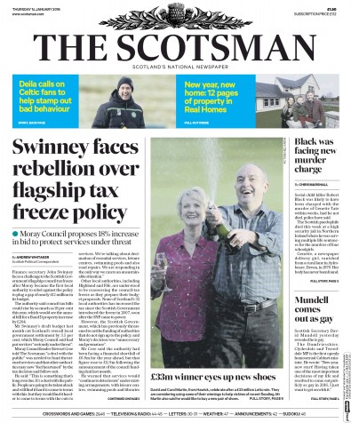 The Scotsman Newspaper Front Page for 14 January 2016