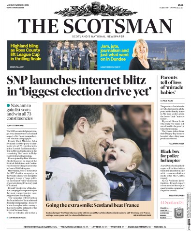 The Scotsman Newspaper Front Page for 14 March 2016