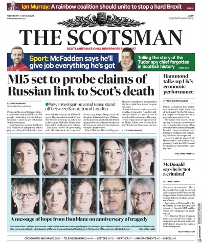 The Scotsman Newspaper Front Page for 14 March 2018