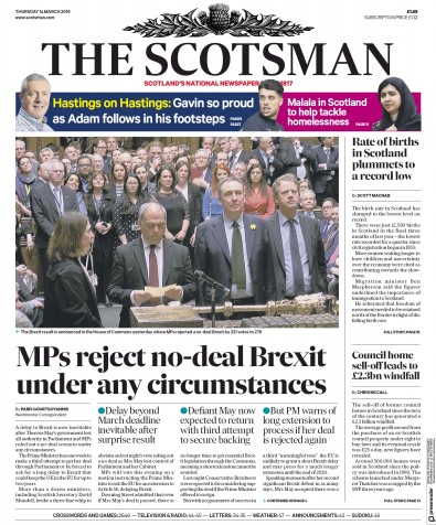 The Scotsman Newspaper Front Page for 14 March 2019
