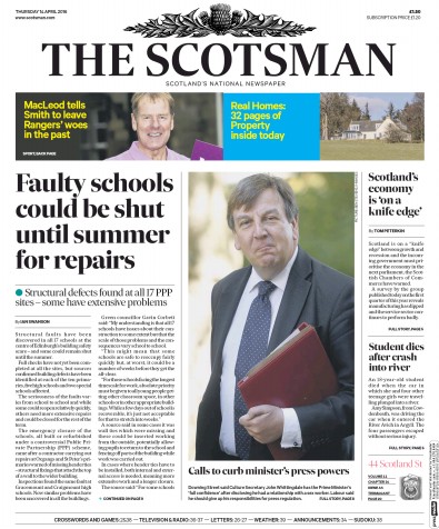 The Scotsman Newspaper Front Page for 14 April 2016