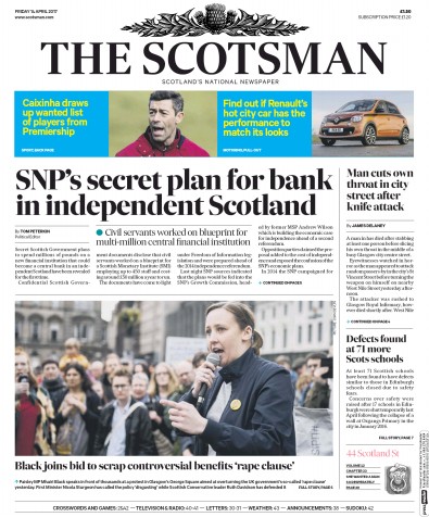 The Scotsman Newspaper Front Page for 14 April 2017