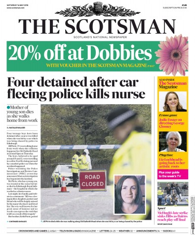 The Scotsman Newspaper Front Page for 14 May 2016
