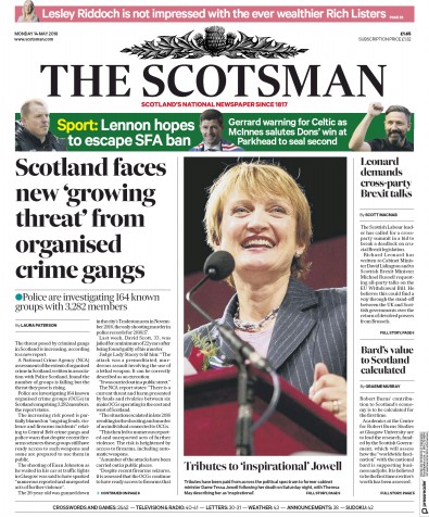 The Scotsman Newspaper Front Page for 14 May 2018