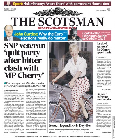 The Scotsman Newspaper Front Page for 14 May 2019