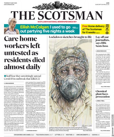 The Scotsman Newspaper Front Page for 14 May 2020