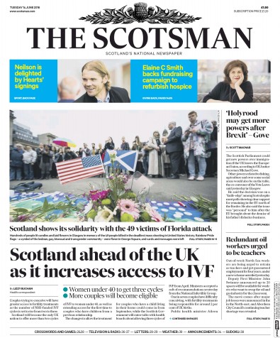 The Scotsman (UK) Newspaper Front Page for 14 June 2016