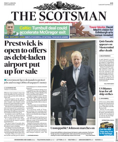 The Scotsman Newspaper Front Page for 14 June 2019