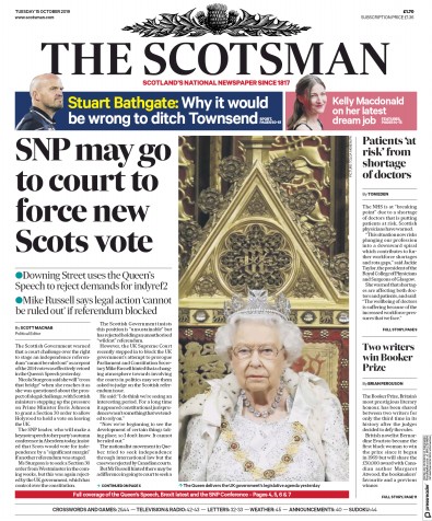The Scotsman Newspaper Front Page for 15 October 2019