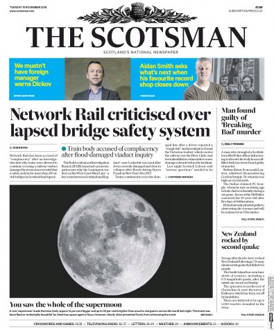 The Scotsman Newspaper Front Page for 15 November 2016