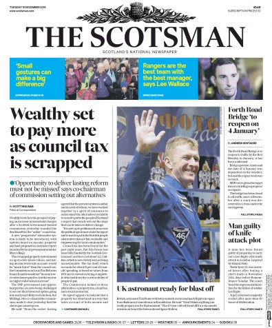 The Scotsman (UK) Newspaper Front Page for 15 December 2015