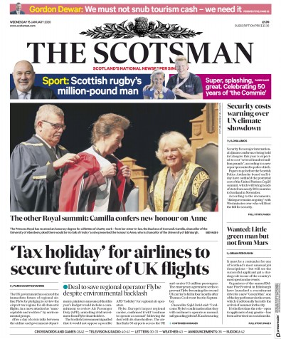 The Scotsman (UK) Newspaper Front Page for 15 January 2020