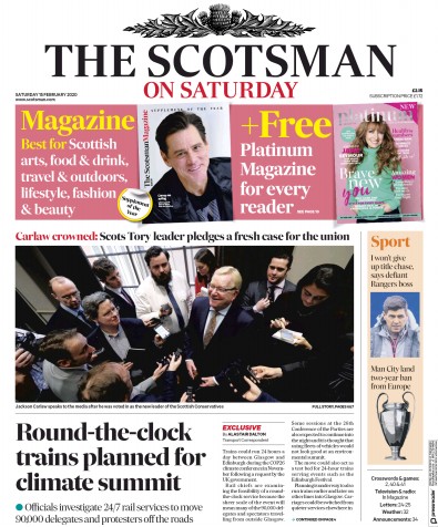 The Scotsman Newspaper Front Page for 15 February 2020