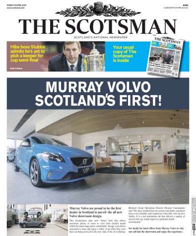 The Scotsman Newspaper Front Page for 15 April 2016