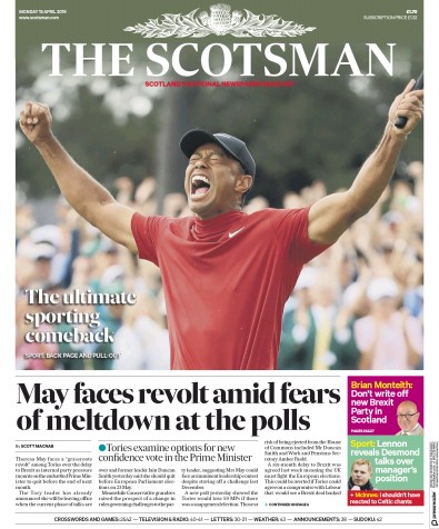 The Scotsman Newspaper Front Page for 15 April 2019