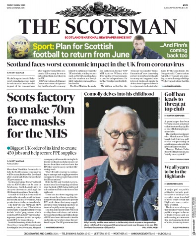 The Scotsman (UK) Newspaper Front Page for 15 May 2020