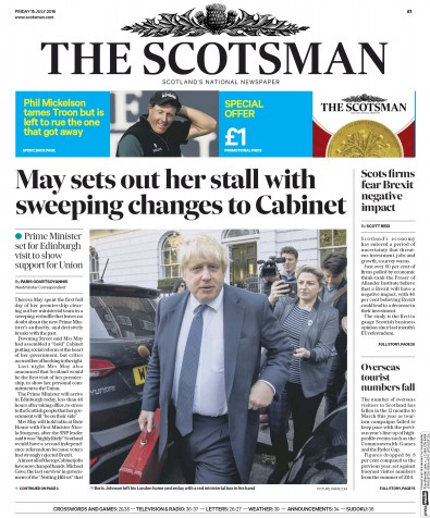 The Scotsman Newspaper Front Page for 15 July 2016