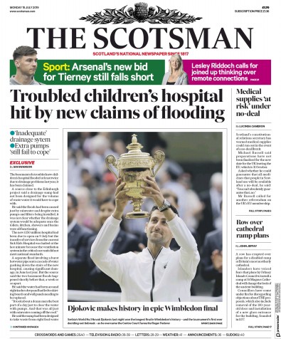 The Scotsman Newspaper Front Page for 15 July 2019