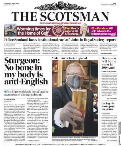 The Scotsman Newspaper Front Page for 15 July 2020