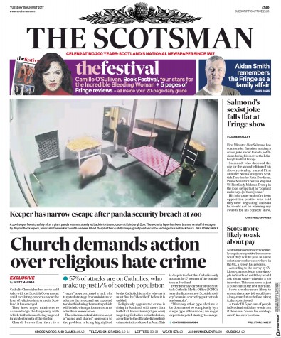 The Scotsman Newspaper Front Page for 15 August 2017
