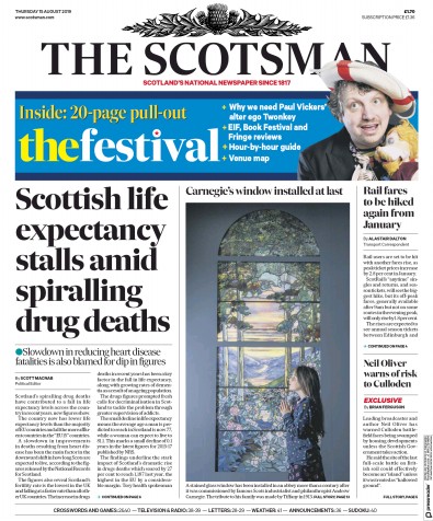 The Scotsman Newspaper Front Page for 15 August 2019