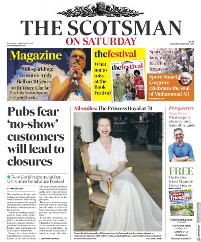 The Scotsman Newspaper Front Page for 15 August 2020