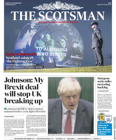 The Scotsman Newspaper Front Page for 15 September 2020