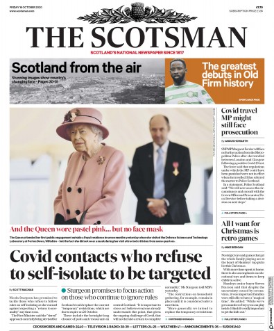The Scotsman Newspaper Front Page for 16 October 2020