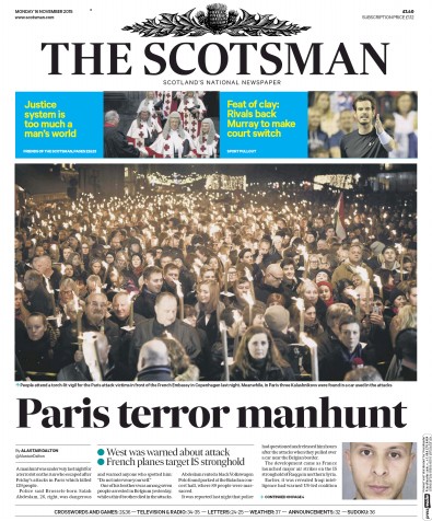 The Scotsman Newspaper Front Page for 16 November 2015