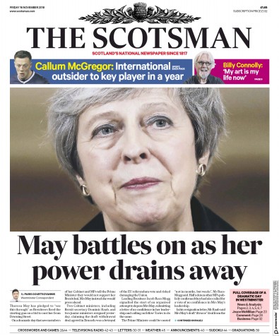 The Scotsman (UK) Newspaper Front Page for 16 November 2018