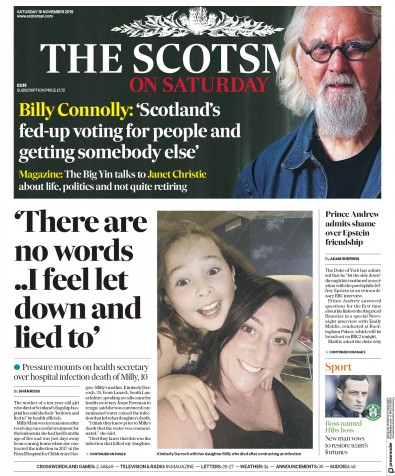 The Scotsman Newspaper Front Page for 16 November 2019