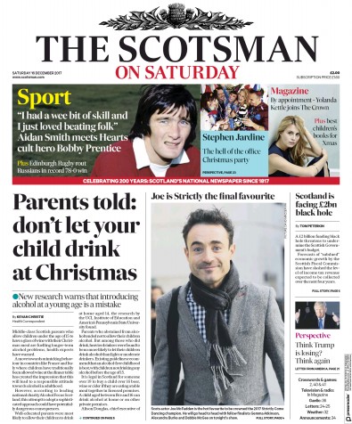 The Scotsman Newspaper Front Page for 16 December 2017