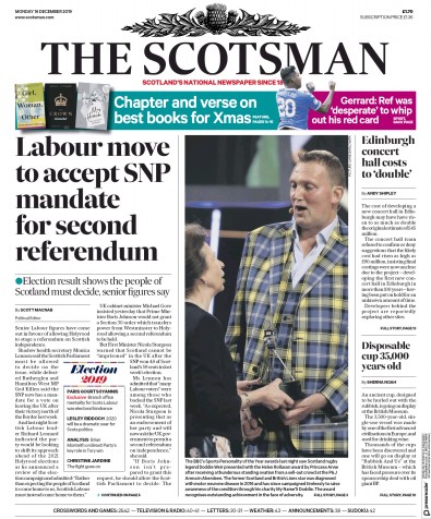 The Scotsman Newspaper Front Page for 16 December 2019