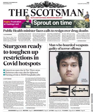 The Scotsman Newspaper Front Page for 16 December 2020