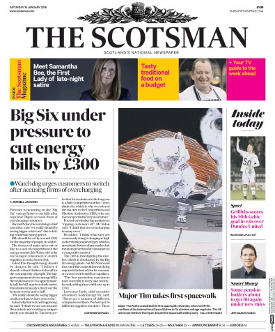 The Scotsman Newspaper Front Page for 16 January 2016