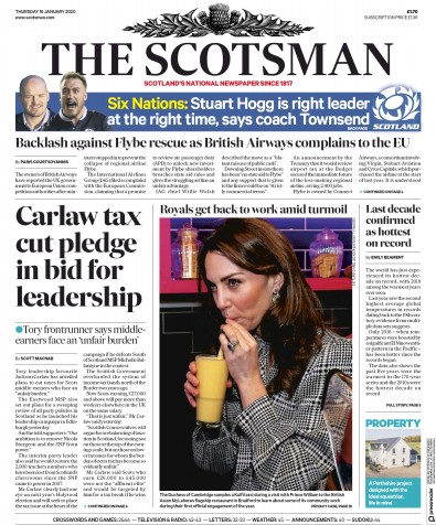 The Scotsman Newspaper Front Page for 16 January 2020