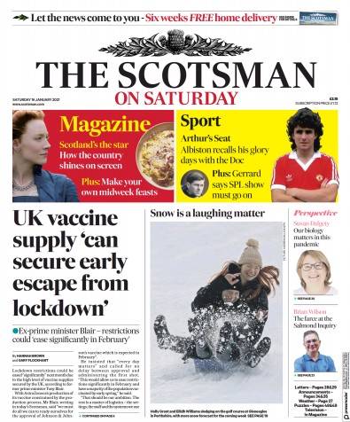 The Scotsman Newspaper Front Page for 16 January 2021
