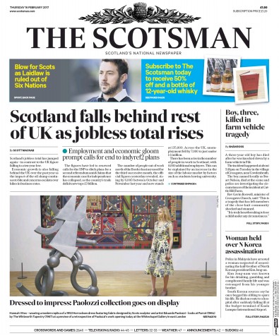 The Scotsman (UK) Newspaper Front Page for 16 February 2017