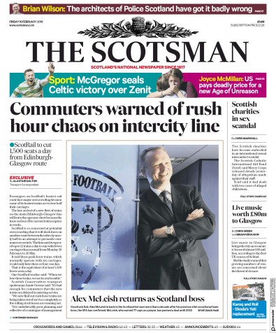 The Scotsman Newspaper Front Page for 16 February 2018