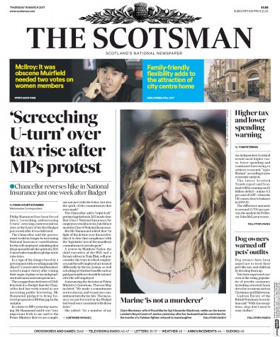 The Scotsman Newspaper Front Page for 16 March 2017