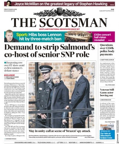 The Scotsman (UK) Newspaper Front Page for 16 March 2018