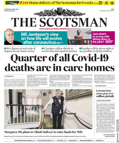 The Scotsman Newspaper Front Page for 16 April 2020